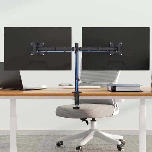 Pholiten Dual Monitor Stand, Heavy Duty Adjustable Monitor Arm Desk Mount for 2 Screens up to 32 Inches, Tilt, Swivel, Rotate, Supports Tilt, Swivel, Rotate, Supports 22 lbs per Monitor Arm 8