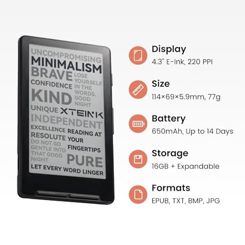 XTEINK X4 E-Book Reader, 4.3" Portable Pocket E-Ink eReader with Physical Page-Turn Buttons, Ultra-Thin 0.23 inch&2.72 oz, Magnetic-Ready Design, Distraction-Free Reading, 16GB Storage, Space Black 8