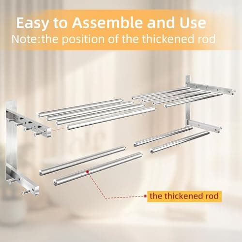 Towel Racks for Bathroom 24 inch, 2 Tier Bathroom Shelf with Double Towel Bar, Stainless Steel Wall Mounted Towel Rack with Shelf for Bathroom Towels Storage, Brushed Nickel 7