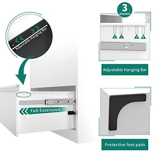 YITAHOME 4 Drawer Metal Lateral Filing Cabinet, Stainless Steel Wide Lateral File Cabinet with Lock for Legal/Letter A4 Size, Assembly Required, Office Organizer Storage Cabinet, White 5