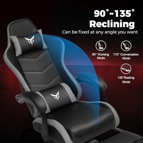 GTPLAYER Gaming Chair with Footrest, Video Game Chairs Racing Style PC Game Chairs 350lbs for Adults - Padded High Back Ergonomic Reclining Silla Gamer, Linkage Armrest, Grey 6