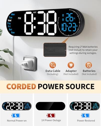 GLOKUUCA 17.2 Inch Large Digital Wall Clock with 9 Color Changing Remote Control, Date Week Temperature, Auto Brightness Dimmer Big Clock Night Lights,Blue 9