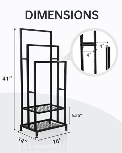 ZOES HOMEWARE Heavy Duty Pool Towel Rack for Outdoor | 3 Tier Free Standing Towel Rack with 2 Storage Shelves | Anti-Rust Stand Rack for Outdoor,Pool &Bathroom | Black, 41"x16"x12" 7
