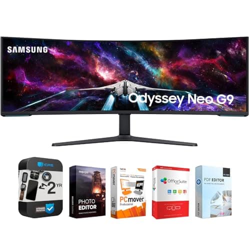 Samsung 57" Odyssey Neo G9 Dual 4K UHD Quantum Mini-LED Curved Gaming Monitor Bundle with Tech Smart USA Elite Suite 18 Standard Editing Software Bundle + 2 Year CPS Enhanced Protection Pack