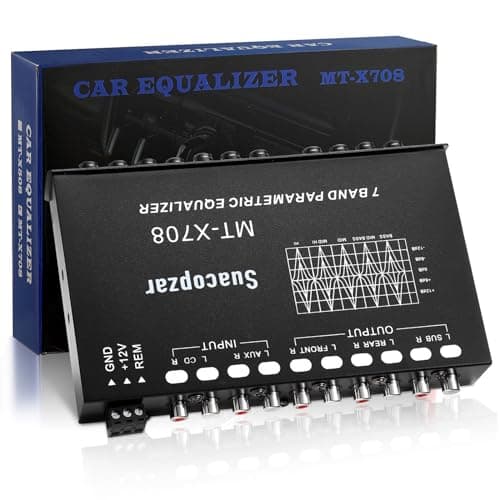 Suacopzar 7 Band Car Audio Equalizer, 7 Bands EQ Car Amplifier Graphic Equalizer W/Front, Rear + Sub Output, CD/AUX in Select Switch, Audio Output for Car Boat RV RTV Motorcycle-Suacopzar 7