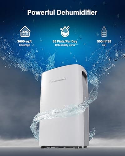 Hansabenne 35-Pints Dehumidifier for Basements - 3000 Sq. Ft. Dehumidifier with Auto or Manual Drainage - Compact Dehumidifier with Intelligent Humidity Control | Auto Defrost | Dry Clothes for Home 5