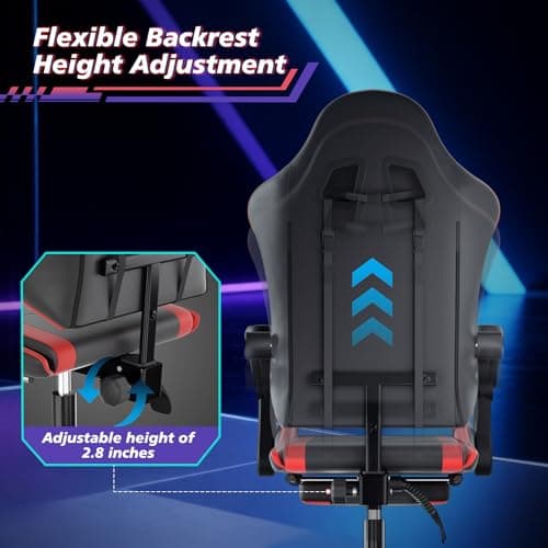 Magshion Gaming Chair, Ergonomic Computer Chair with Linkage Armrests, Height Adjustable Video Game Chair with Footrest and Headrest for Silla Gamer and Adults, 350 Lbs Capacity, Red 7