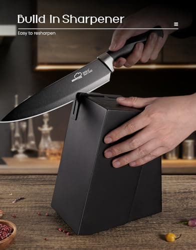 Amorston Knife Set, 15 Pieces Kitchen Knives Set with Block and Built in Sharpener, Dishwasher Safe Knife Block Set, German Stainless Steel Knife Block Set for Home Kitchen Gifts, Black 5