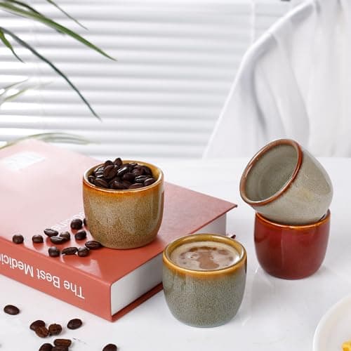 ZEBERBO Ceramic Espresso Cups Set of 4, Double Walled 2oz Espresso Coffee Mugs for Eespresso Cups, Special glazed Demitasse Cups Expresso Coffee Cup for Espresso Machine 7