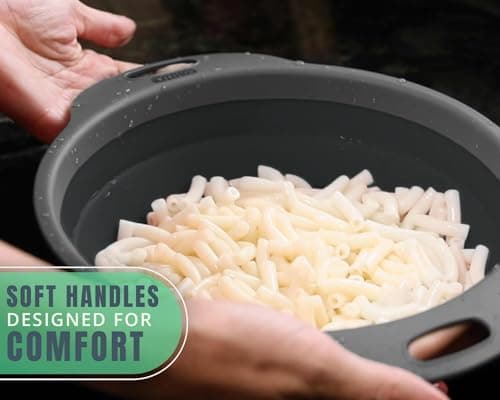 Ultimate Kitchen Strainers Set of 2 - Collapsible Silicone Colanders For Easy Storage by Comfify - Use with Pasta & Veggies or as a Fruit or Berry Bowl with Strainer - Irreplaceable for Campers -Black 9