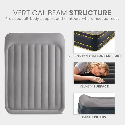 Intex 64135ED Dura-Beam Plus Deluxe Pillow: Fiber-Tech – Queen Size – Built-in Electric Pump – 16.5in Bed Height – 600lb Weight Capacity 8