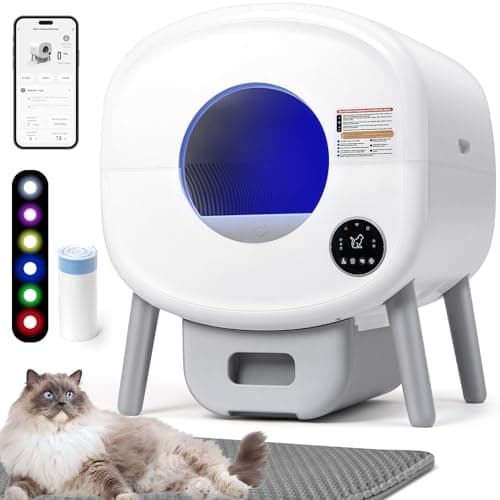 Fsitego Self-Cleaning Cat Litter Box: Extra Large Automatic Litter Box for Multiple Cats, Odor Control, Low Noise, App & Panel Control, Easy Waste Disposal
