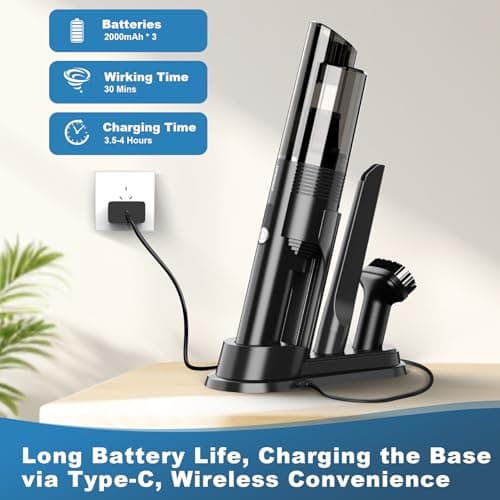 Handheld Vacuum Cordless, Portable Car Vacuum with 2-Speed, 10KPA Powerful Suction Vacuum Cleaner with Charging Dock, Lightweight 4-in-1 Mini Hand Held Vacuum for Car Home Pet Office and Pet Hair 115B 5