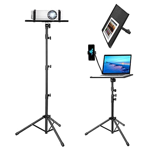 Kereal Laptop Projector Tripod Stand, Universal Portable Floor Holder Mount Stand for DJ Equipment,Office,Stage,Studio,Podium,Adjustable Height 25 to 50 Inch, with Tray and Gooseneck Phone Holder