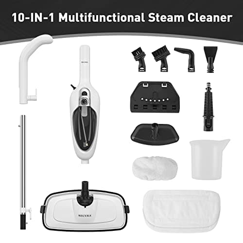 Secura Steam Mop 10-in-1 Convenient Detachable Steam Cleaner, White Multifunctional Cleaning Machine Floor Steamer with 3 Microfiber Mop Pads 8