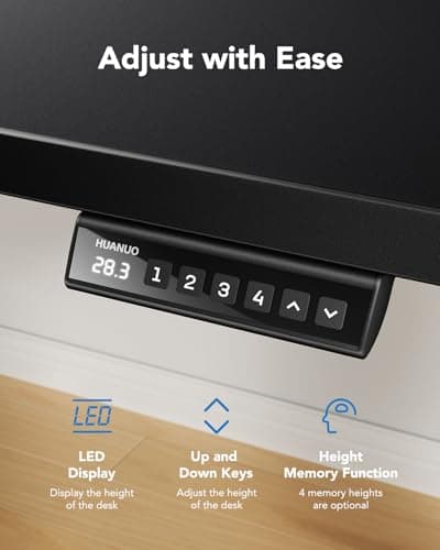 HUANUO Electric Standing Desk, Whole Piece Desktop, Adjustable Height Computer Desks, 4 Height Memory Settings, Sit Stand Up Desk for Home Office, 48" x 24", Black 7