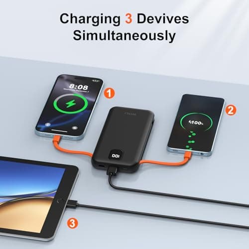 Portable Charger with Built in Cables and Wall Plug, 12000mah Slim Fast Charging USB C Power Bank, Travel Essential Battery Pack Compatible with iPhone 16/15/14/13, Android Phone etc (Black) 7