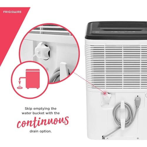 Frigidaire 50-Pint Portable Dehumidifier for Basement, Home, and Attic, 115V, Quiet Moisture Absorber for Humidity Control with Auto Shut-Off and Removable Water Bucket/Continuous Drain Option, White 5