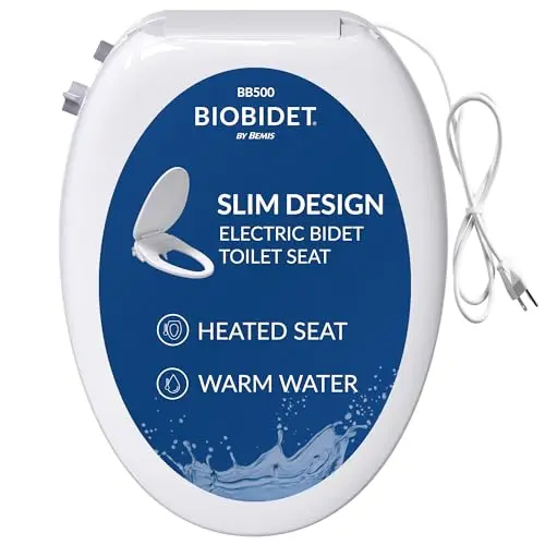Bio Bidet BB500 Heated Electric Bidet Seat with Warm Water Wash, Night Light, Low Profile Design, Elongated