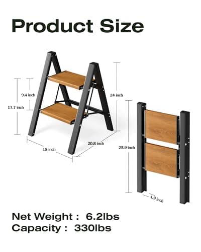 Taranta 2-Step Aluminum Ladder,Lightweight Folding Step Stool with Extra-Wide Anti-Slip Steps,330 lbs Capacity,Compact Space-Saving Design for Home,Kitchen and 8