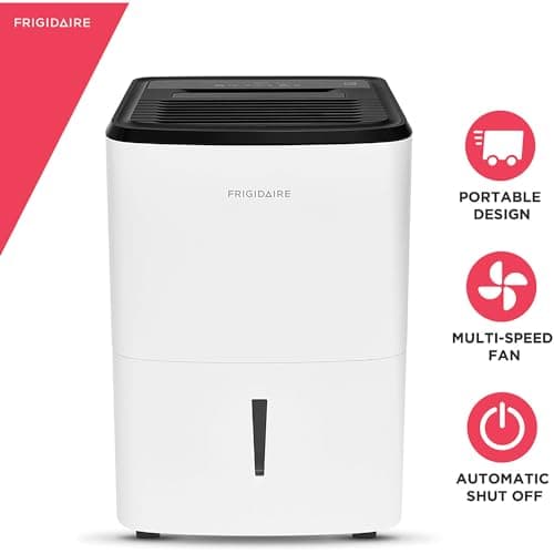 Frigidaire 50-Pint Portable Dehumidifier for Basement, Home, and Attic, 115V, Quiet Moisture Absorber for Humidity Control with Auto Shut-Off and Removable Water Bucket/Continuous Drain Option, White 6