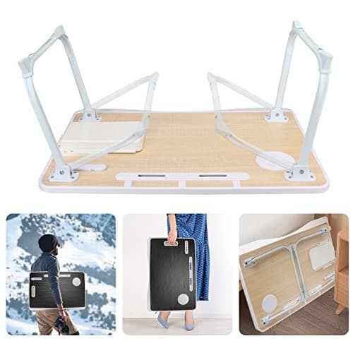 Laptop Bed Table, Lap Desk for Bed, Foldable Laptop Bed Desk with USB Charge Port, Handle, Desktop Card Slot, Cup Slot, Side Drawer, Portable Laptop Table for Bed Eating Reading Working 5
