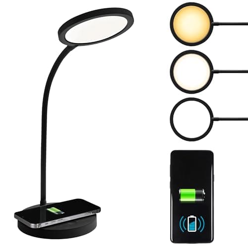 OttLite Good Housekeeping Circular LED Desk Lamp with Wireless Charging - Designed to Reduce Eyestrain - Adjustable Neck, 3 Color Modes - Crafting, Office Work, Reading & Studying