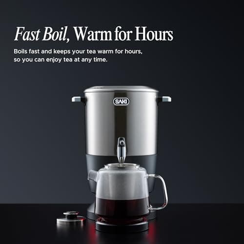 SAKI Chaiovar Electric Samovar - 4L Stainless Steel Electric Tea Maker, Temperature Display, Large Ceramic Teapot, Boil Dry & Auto Shut Off, Best for Persian, Russian, and Turkish Tea (Silver) 5