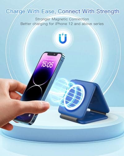 Iseyyox Charging Station for Apple Devices - 3 in 1 Magnetic Foldable Wireless Charger Dock - Travel Charging Pad for MagSafe iPhone 16 15 14 13 12 Pro Max Plus Watch & Airpods 7