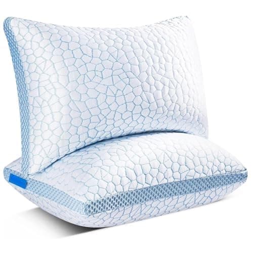 Homeware Guru Luxury Cooling Air Layer Jacquard Fabric Pillows, Shredded Memory Foam Pillows, Both Sides are Designed Cooling Silky Fabric, Queen Size 18"x28", 2-Pack
