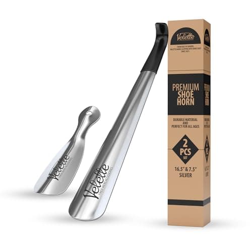 Velette 2 Pack Metal Shoe Horn Long Handle for Seniors - 16.5" Extra Long Shoe Horn for Seniors, 7.5" Travel Shoes Horns for Men, Women, and Kids - Shoehorn Long-Handle, Shoes Spoon, Gifts for Elders