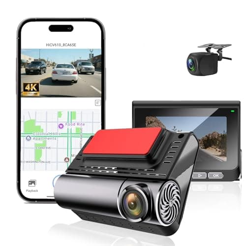 Dash Cam Front and Rear, 4K/2.5K Dual Channel Dashboard Camera Recorder, Night Vision, with Built-in Wi-Fi, GPS, App Control, Wide Angle, 24 Hours Parking Mode, G-Sensor, Included 64GB Card