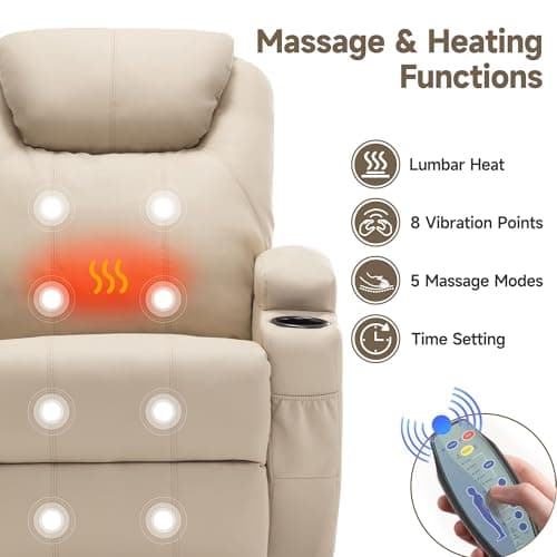 Korser Recliner Chair, Rocking Chair with Massage and Heat, 360° Swivel Recliner Chairs for Adults, Rocker Manual Recliner with Remote Control and Cup Holder for Living Room, Bedroom, Nursery 5