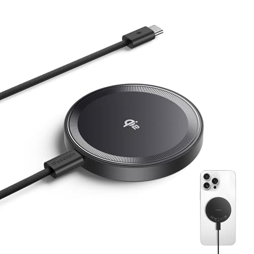 THREEKEY Qi2 MagSafe Charger, Magnetic Charger for iPhone 17/16/15/14/13/12 Series & Galaxy S25 Ultra, Qi2 Wireless Charger Dual-Sided Magnets, 15W Fast Charging Pad with 5FT USB-C Cable (Black)