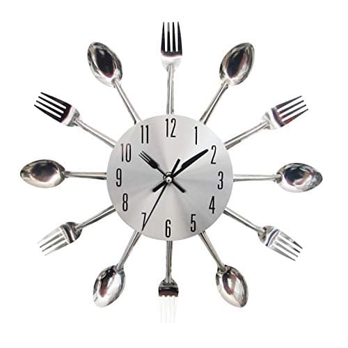AMAZLIFE Kitchen Cutlery 3D Removable Modern Creative Wall Clock for Home Room Decor and Nice Gifts (Silver)
