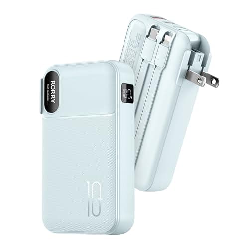 RORRY Portable Charger Built in Cables, AC Wall Plug in Portable Charger Power Bank 10000mAh Travel Battery Pack 22.5W Fast Charging for iPhone 17/16/15 Samsung Galaxy S24/S23/S22 Pixel LG iPad, Blue