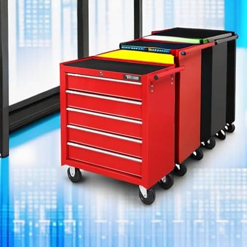 TUFFIOM 5-Drawer Rolling Tool Chest w/Drawers & Lock, Tool Storage Cabinet with Lockable Wheels, Top Cushion & Drawer Liners, Tool Organizer Box for Garage, Warehouse & Repair Sho 7