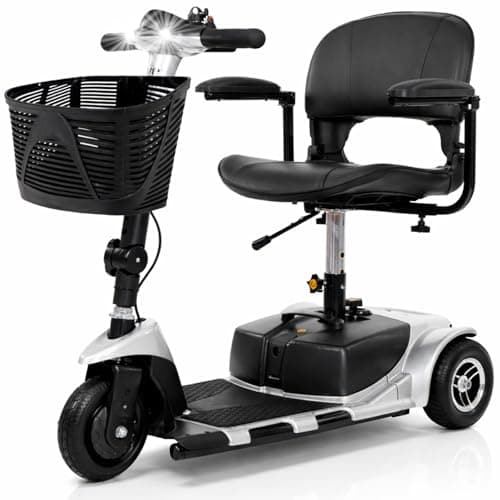 Vive 3 Wheel Mobility Scooter - Electric Powered Mobile Wheelchair Device for Adults - Folding, Collapsible and Compact for Travel - Long Range Power Extended Battery with Charger and Basket Included