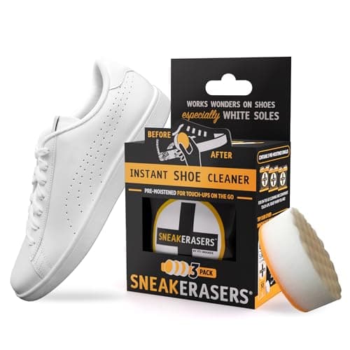 SneakERASERS Instant Sneaker Cleaner Sponge, Effective Shoe Cleaning Kit for White Sneakers, Tennis Shoes - Pre-Moistened, Portable Shoe Cleaner, Perfect for Smooth Soles and Midsoles, 3 Pack