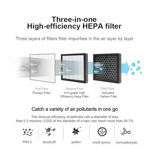 Sefaul 1000ml Air Dehumidifier w/Purifying Function for Home (800 Sq.Ft), Small Dehumidifiers with WIFI APP Control, Auto Shut Off, True HEPA Filter, Ideal for Closet Bedroom Bathroom 2 Filter 6