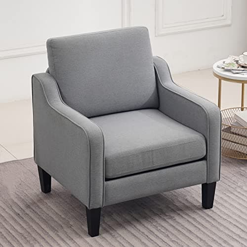 VINGLI Mid Century Modern Accent Chair, Light Grey Fabric Accent Chairs for Living Room Upholstered Armchair with Scooped Arms for Bedroom, Apartment, Studio, Office, Waiting Room 8