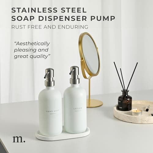 MaisoNovo Soap Dispenser 3-Piece Set | 16.9oz White Bottles with Silver Stainless Steel Pump Core 4