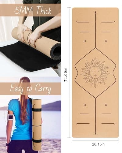 Eco-friendly Cork Yoga Mat - Natural Material Mat for Hot Yoga, Pilates with Superior Cushioning and Anti-Slip. Perfect Size 71" x 26" x 0.2" for Comfortable and Safe Home Practice 6
