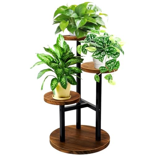 GEEBOBO 3 Tier Plant Stand Indoor, Metal Wood Plant Stands For Indoor Plants Multiple, Corner Tiered Flower Plants Shelf Stand for Living Room Bedroom, Brown