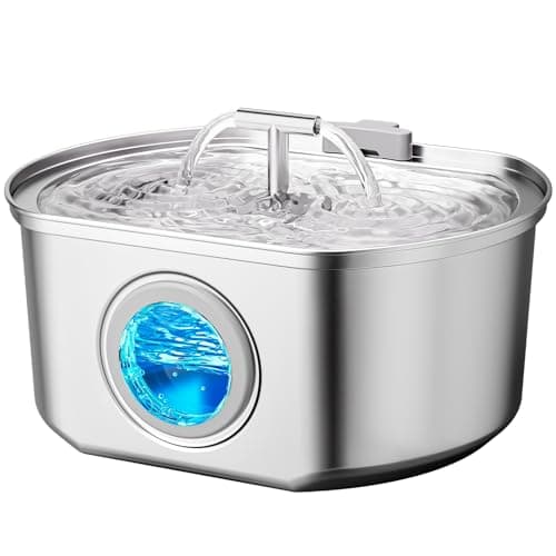 Cat Water Fountain Stainless Steel - Pet Drinking Fountain for Cats Indoor - 3.2L/108oz Automatic Water Dispenser with Watering Level Window (1 Filter)