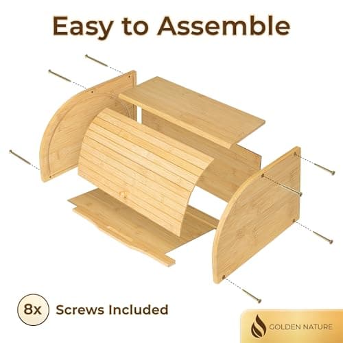 Golden Nature Bamboo Bread Box for Kitchen Countertop, Large Wooden Food Keeper W/Rolling Lid, Vintage Storage Bin for Bagels, Muffins, Cupcakes & Cookies 5