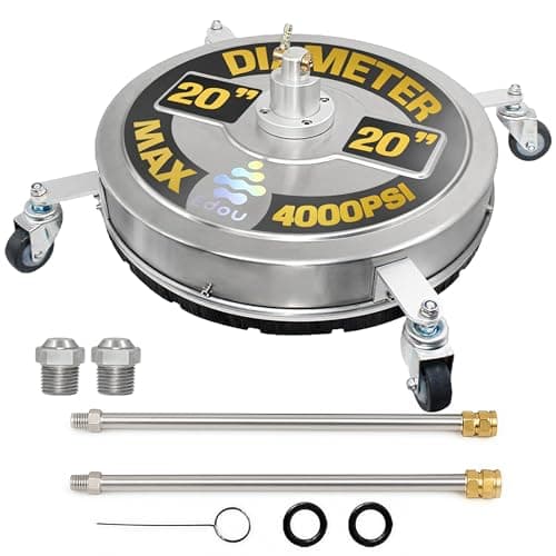 EDOU Pressure Washer Surface Cleaner - 20-Inch Stainless Steel Cleaner, 2 Replaceable Nozzles, 2 Washer Wand Attachments, 4 Wheels - 4000 PSI Maximum Pressure - 1/4" Quick Connector