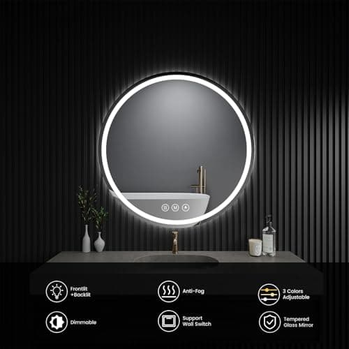 WISSMIELS LED Bathroom Mirror 20 Inch Round Bathroom Mirror with Lights, Circle LED Mirror, Wall Mounted Lighted Bathroom with 3 Colors Brightness, Anti-Fog, Dimmable, Shatter-Proof 6