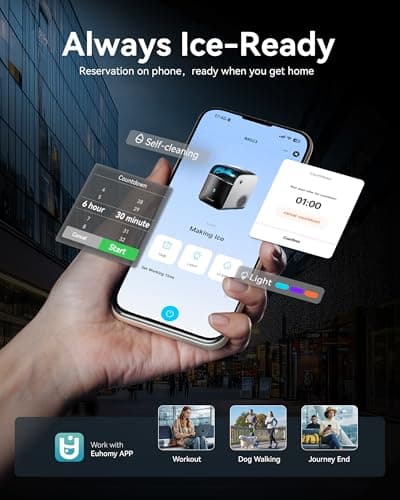 EUHOMY Smart Nugget Ice Maker Countertop, Pebble Ice Maker Machine with APP Control, 40lbs/24H, Ready in 7 Mins, Self-Cleaning, Portable Sonic Ice Makers with Hanging Ice Scoop for Home/Kitchen/Office 5