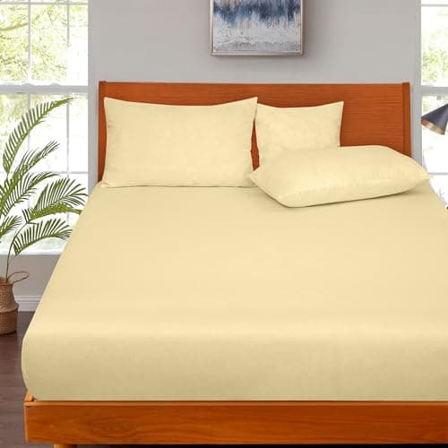 ROYALE LINENS 300 Thread Count 100% Long Staple Combed Cotton Fitted Sheet Queen - Super Soft Deep Pocket Bottom Sheet - Fitted Sheets Only - Elastic Sheets (Queen, Light Yellow) 5